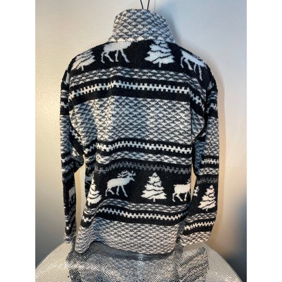 90s essentials style fleece Black and White deer tree Medium - Picture 10 of 14